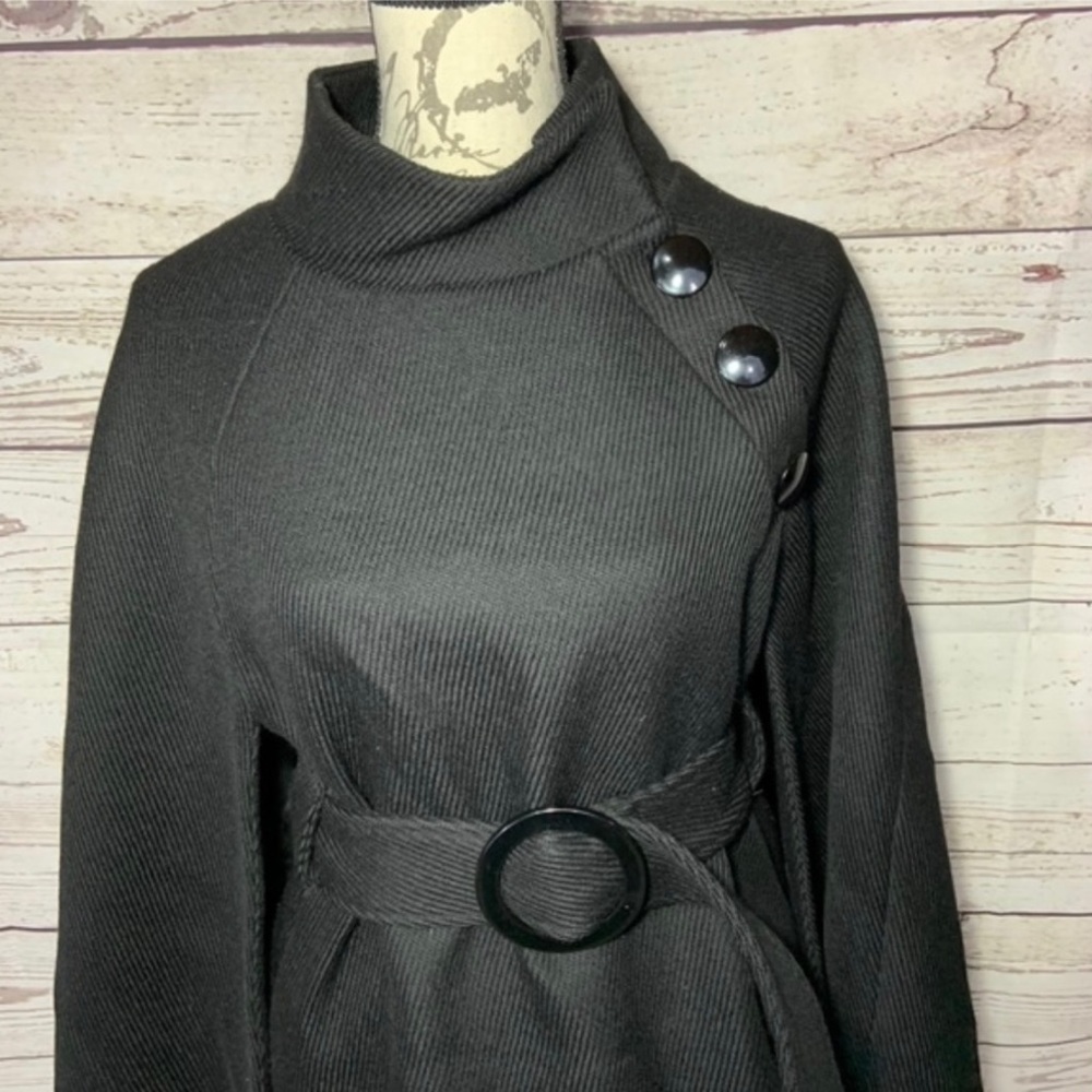 Tibi Black Virgin Wool Cape Coat with Optional Belt - Picture 2 of 7